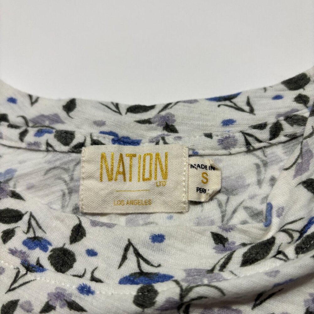 Nation LTD White Floral Ruffle Sleeve Tank with Blue and Black Print - Picture 3 of 5